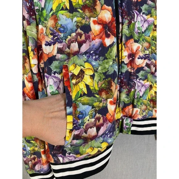 Cactus Man Ricky Singh Floral Bomber Jacket Men's M Unisex Statement Zip Jacket - Picture 11 of 14